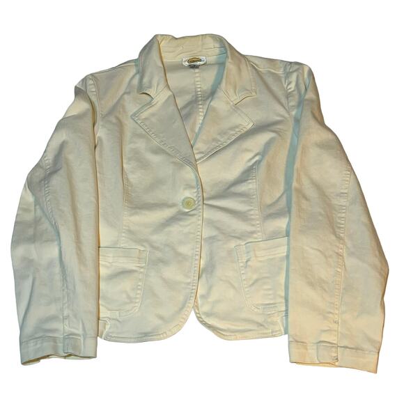 Vintage Talbots Cream Denim Jacket One Button Front Size 12 - Picture 1 of 7